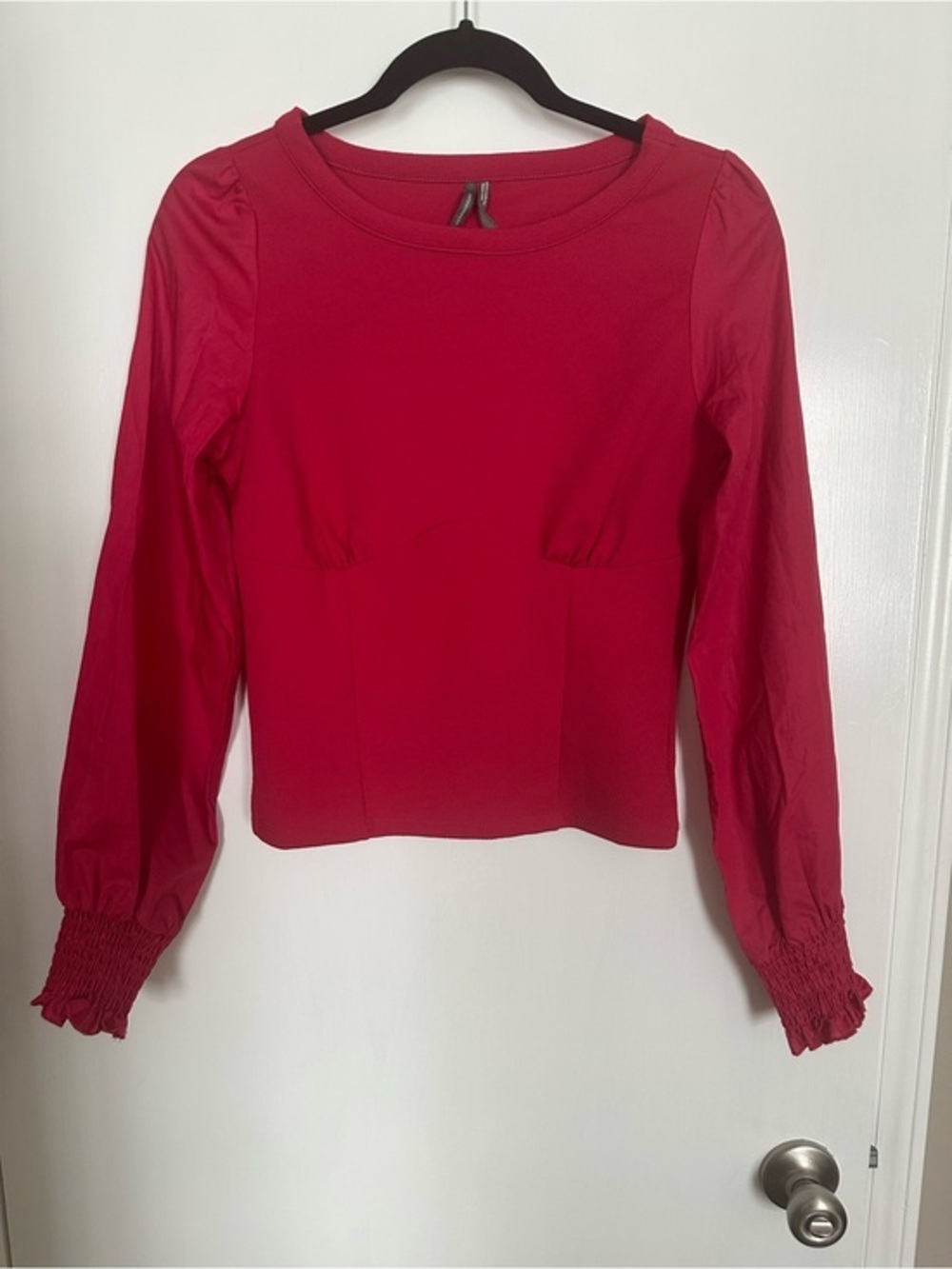 Anthropologie XS Red (Cranberry) Long-Sleeve Puff Shoulder Blouse EUC